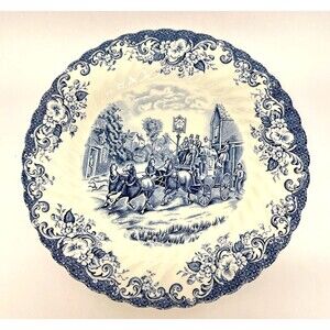 Johnson Brothers (Hanley) Ltd. Blue and White Coaching Scenes 10" Dinner Plate